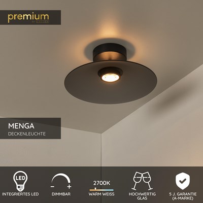 Lucide MENGA - Deckenleuchte - Ø 40 cm - LED Dim. - 1x11W 2700K - Rauchfarbe Grau | Premium